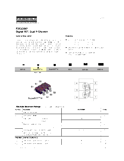 Fairchild Semiconductor fdc6304p  . Electronic Components Datasheets Active components Transistors Fairchild Semiconductor fdc6304p.pdf