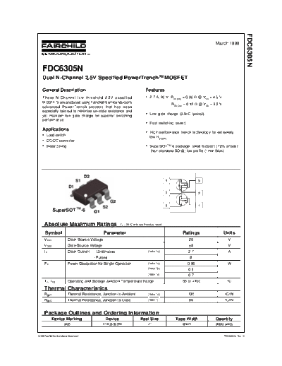 Fairchild Semiconductor fdc6305n  . Electronic Components Datasheets Active components Transistors Fairchild Semiconductor fdc6305n.pdf