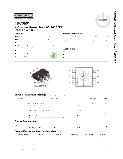 Fairchild Semiconductor fdc8601  . Electronic Components Datasheets Active components Transistors Fairchild Semiconductor fdc8601.pdf