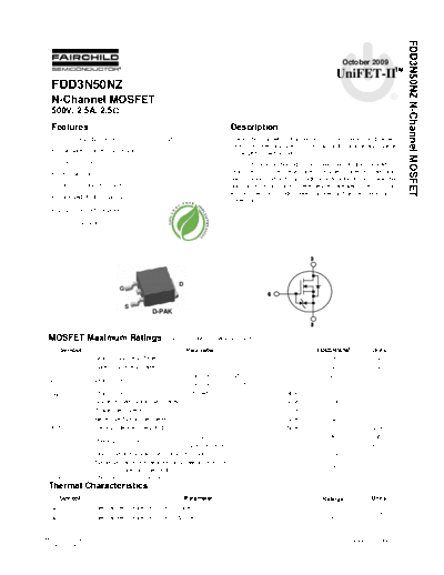 Fairchild Semiconductor fdd3n50nz  . Electronic Components Datasheets Active components Transistors Fairchild Semiconductor fdd3n50nz.pdf