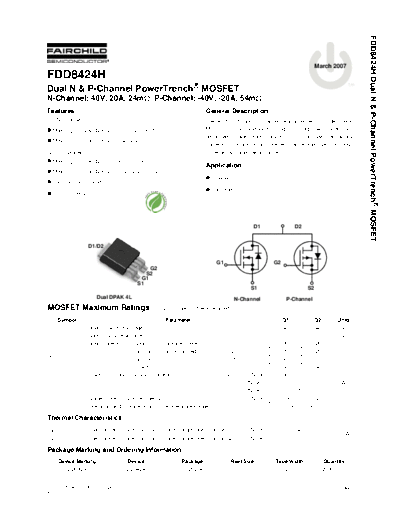 Fairchild Semiconductor fdd8424h  . Electronic Components Datasheets Active components Transistors Fairchild Semiconductor fdd8424h.pdf