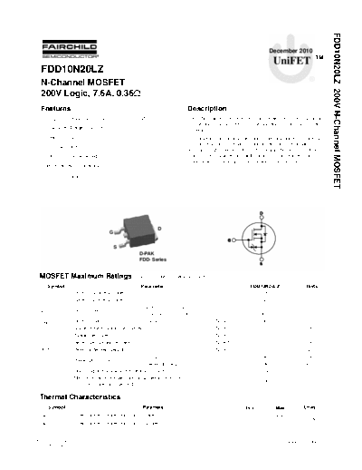 Fairchild Semiconductor fdd10n20lz  . Electronic Components Datasheets Active components Transistors Fairchild Semiconductor fdd10n20lz.pdf