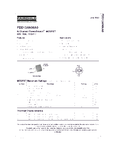 Fairchild Semiconductor fdd13an06a0  . Electronic Components Datasheets Active components Transistors Fairchild Semiconductor fdd13an06a0.pdf