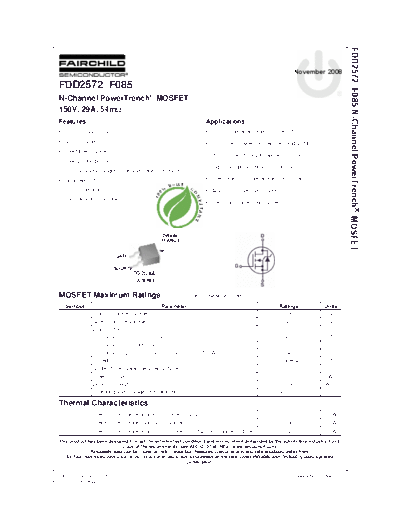 Fairchild Semiconductor fdd2572 f085  . Electronic Components Datasheets Active components Transistors Fairchild Semiconductor fdd2572_f085.pdf