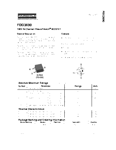 Fairchild Semiconductor fdd3690  . Electronic Components Datasheets Active components Transistors Fairchild Semiconductor fdd3690.pdf