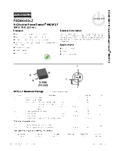 Fairchild Semiconductor fdd86102lz  . Electronic Components Datasheets Active components Transistors Fairchild Semiconductor fdd86102lz.pdf