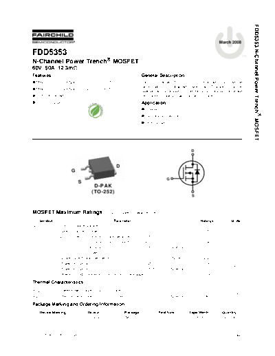 Fairchild Semiconductor fdd5353  . Electronic Components Datasheets Active components Transistors Fairchild Semiconductor fdd5353.pdf