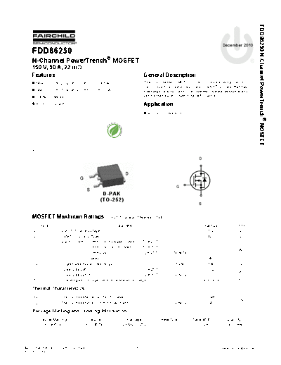 Fairchild Semiconductor fdd86250  . Electronic Components Datasheets Active components Transistors Fairchild Semiconductor fdd86250.pdf
