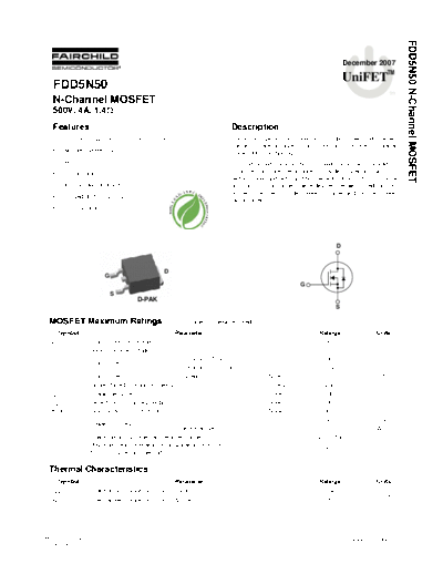 Fairchild Semiconductor fdd5n50  . Electronic Components Datasheets Active components Transistors Fairchild Semiconductor fdd5n50.pdf