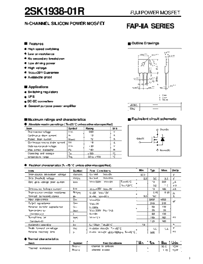 Fuji 2sk1938  . Electronic Components Datasheets Active components Transistors Fuji 2sk1938.pdf