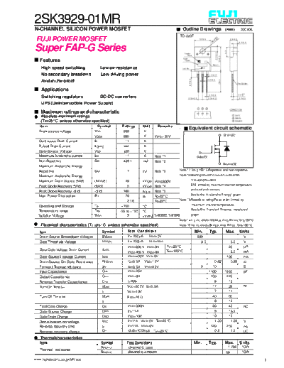 Fuji 2sk3929  . Electronic Components Datasheets Active components Transistors Fuji 2sk3929.pdf