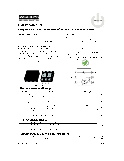 Fairchild Semiconductor fdfma3n109  . Electronic Components Datasheets Active components Transistors Fairchild Semiconductor fdfma3n109.pdf