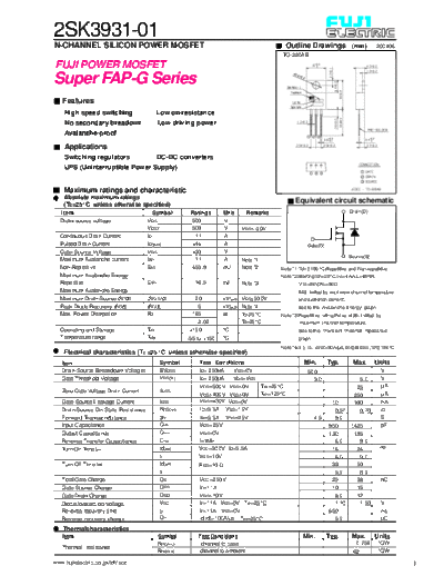 Fuji 2sk3931  . Electronic Components Datasheets Active components Transistors Fuji 2sk3931.pdf