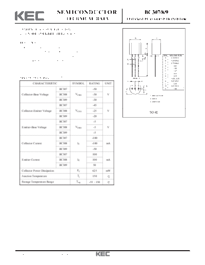 KEC bc307 bc308 bc309  . Electronic Components Datasheets Active components Transistors KEC bc307_bc308_bc309.pdf