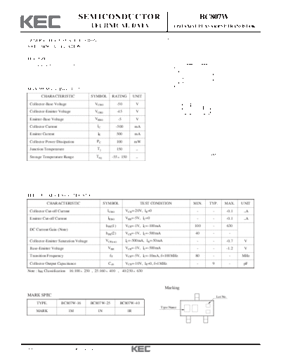 KEC bc807w  . Electronic Components Datasheets Active components Transistors KEC bc807w.pdf