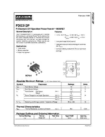 Fairchild Semiconductor fdg312p  . Electronic Components Datasheets Active components Transistors Fairchild Semiconductor fdg312p.pdf