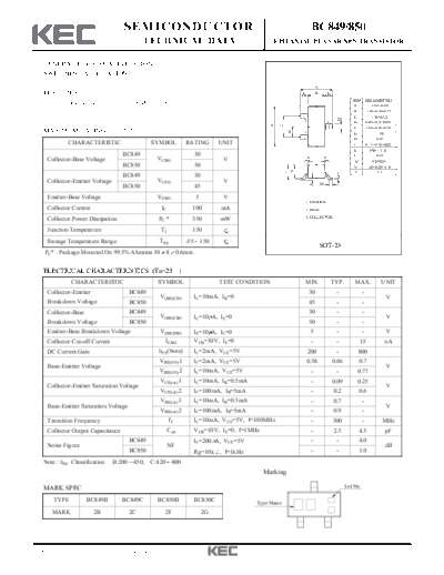 KEC bc849 bc850  . Electronic Components Datasheets Active components Transistors KEC bc849_bc850.pdf