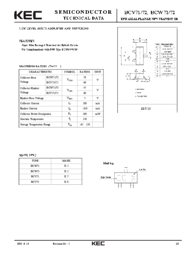. Electronic Components Datasheets bcv71 bcv72 bcw71 bcw72  . Electronic Components Datasheets Active components Transistors KEC bcv71_bcv72_bcw71_bcw72.pdf