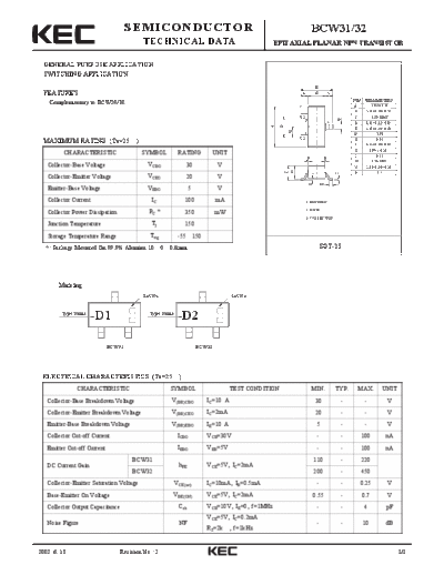 KEC bcw31 bcw32  . Electronic Components Datasheets Active components Transistors KEC bcw31_bcw32.pdf