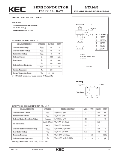 KEC kta1662  . Electronic Components Datasheets Active components Transistors KEC kta1662.pdf