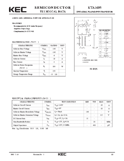 KEC kta1695  . Electronic Components Datasheets Active components Transistors KEC kta1695.pdf