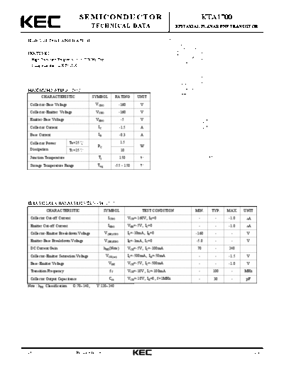 KEC kta1700  . Electronic Components Datasheets Active components Transistors KEC kta1700.pdf