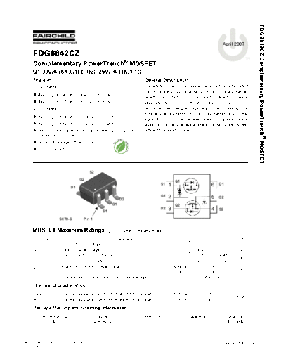 Fairchild Semiconductor fdg8842cz  . Electronic Components Datasheets Active components Transistors Fairchild Semiconductor fdg8842cz.pdf