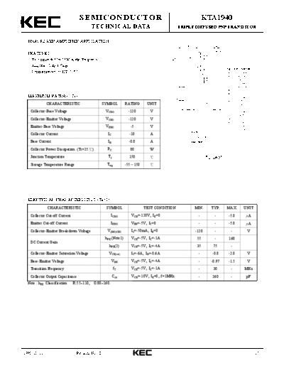 KEC kta1940  . Electronic Components Datasheets Active components Transistors KEC kta1940.pdf
