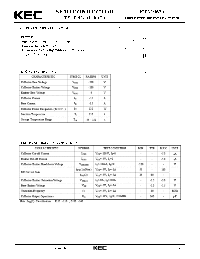 KEC kta1962a  . Electronic Components Datasheets Active components Transistors KEC kta1962a.pdf