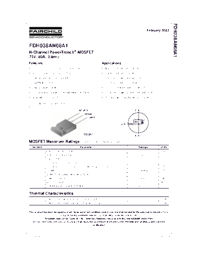 Fairchild Semiconductor fdh038an08a1  . Electronic Components Datasheets Active components Transistors Fairchild Semiconductor fdh038an08a1.pdf