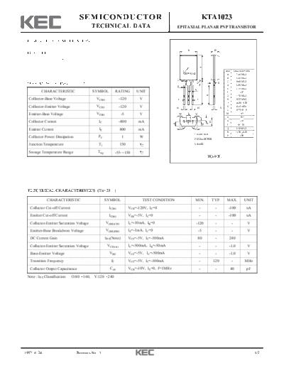 . Electronic Components Datasheets kta1023  . Electronic Components Datasheets Active components Transistors KEC kta1023.pdf