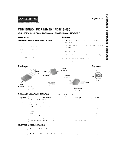 Fairchild Semiconductor fdh15n50 fdp15n50 fdb15n50  . Electronic Components Datasheets Active components Transistors Fairchild Semiconductor fdh15n50_fdp15n50_fdb15n50.pdf