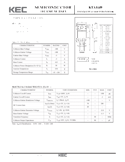 KEC kta1049  . Electronic Components Datasheets Active components Transistors KEC kta1049.pdf