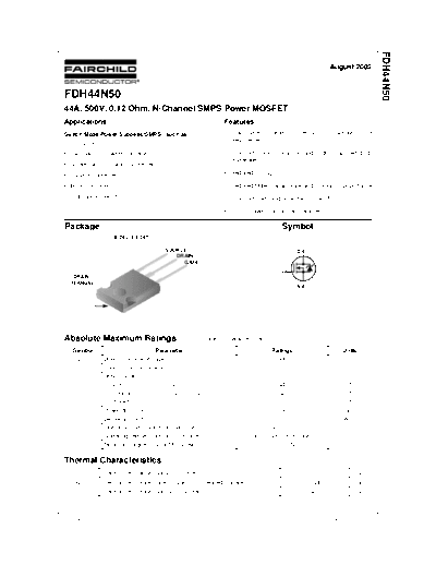 Fairchild Semiconductor fdh44n50  . Electronic Components Datasheets Active components Transistors Fairchild Semiconductor fdh44n50.pdf