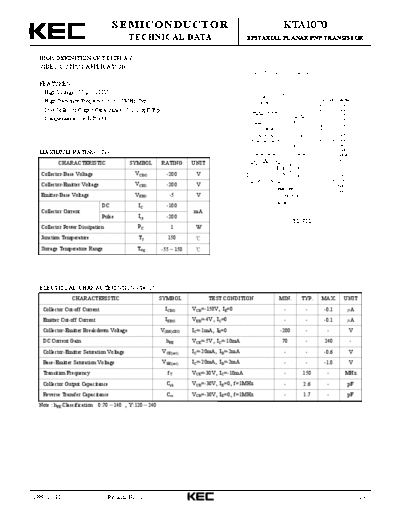 KEC kta1070  . Electronic Components Datasheets Active components Transistors KEC kta1070.pdf