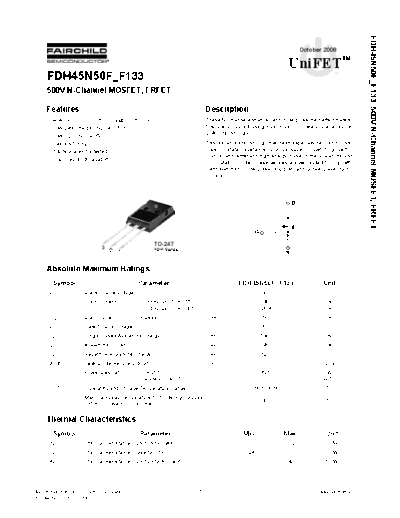Fairchild Semiconductor fdh45n50f  . Electronic Components Datasheets Active components Transistors Fairchild Semiconductor fdh45n50f.pdf