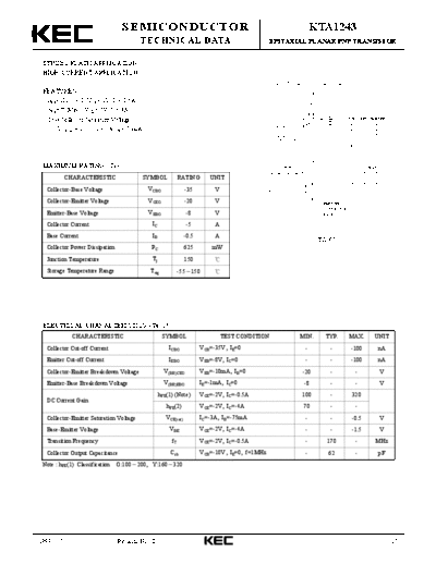 KEC kta1243  . Electronic Components Datasheets Active components Transistors KEC kta1243.pdf