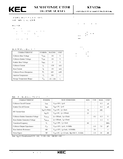 KEC kta1266  . Electronic Components Datasheets Active components Transistors KEC kta1266.pdf