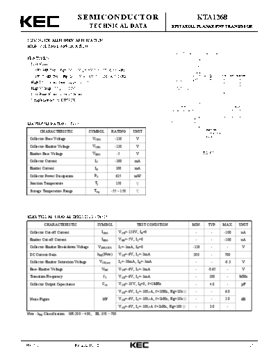 KEC kta1268  . Electronic Components Datasheets Active components Transistors KEC kta1268.pdf