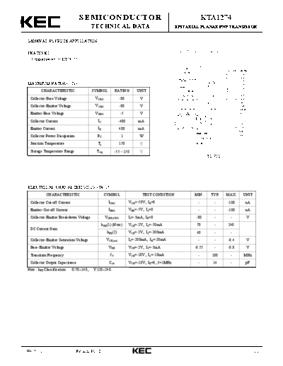 KEC kta1274  . Electronic Components Datasheets Active components Transistors KEC kta1274.pdf