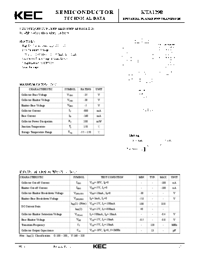 KEC kta1298  . Electronic Components Datasheets Active components Transistors KEC kta1298.pdf