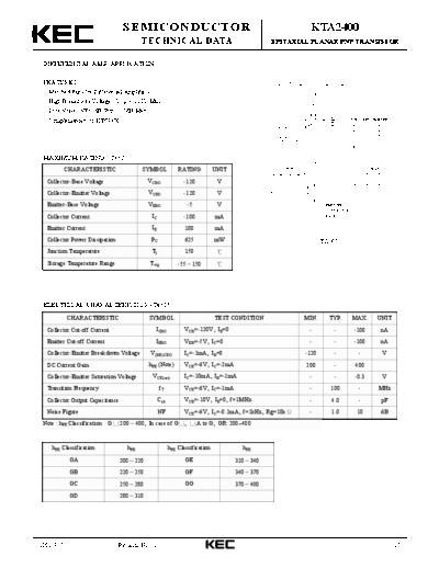 KEC kta2400  . Electronic Components Datasheets Active components Transistors KEC kta2400.pdf