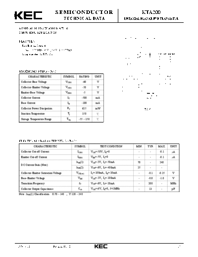 KEC kta200  . Electronic Components Datasheets Active components Transistors KEC kta200.pdf