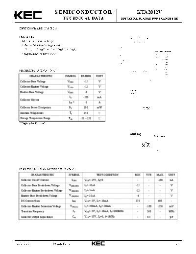 KEC kta2012v  . Electronic Components Datasheets Active components Transistors KEC kta2012v.pdf