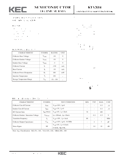KEC kta2014  . Electronic Components Datasheets Active components Transistors KEC kta2014.pdf