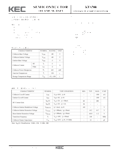 KEC kta708  . Electronic Components Datasheets Active components Transistors KEC kta708.pdf