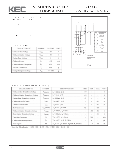 KEC kta733  . Electronic Components Datasheets Active components Transistors KEC kta733.pdf