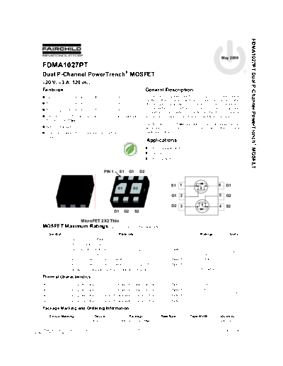 Fairchild Semiconductor fdma1027pt  . Electronic Components Datasheets Active components Transistors Fairchild Semiconductor fdma1027pt.pdf