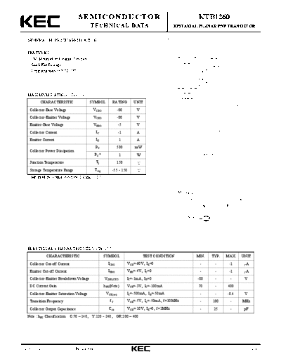 KEC ktb1260  . Electronic Components Datasheets Active components Transistors KEC ktb1260.pdf