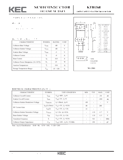 KEC ktb1368  . Electronic Components Datasheets Active components Transistors KEC ktb1368.pdf